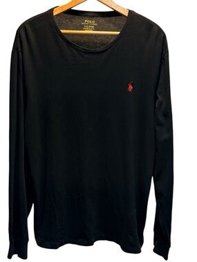Polo by Ralph Lauren Black Long Sleeve Crewneck with Red Pony slim fit